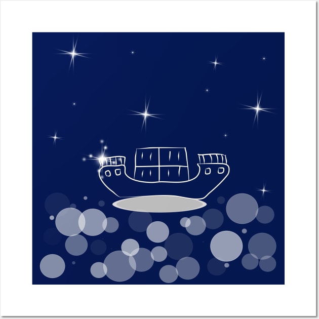 Sea, cruise, ship, journey, vacation with dark blue color background. Wall Art by grafinya